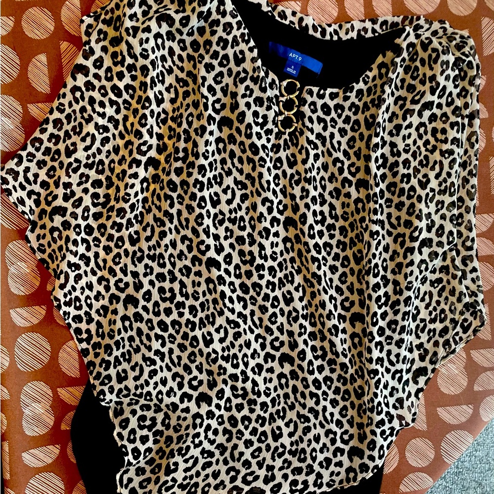 APT. 9 Leopard Print Short Sleeve Blouse Top